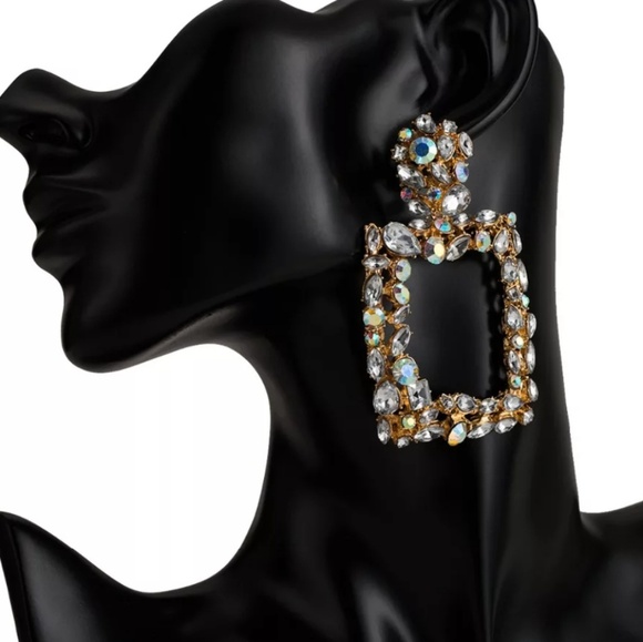 ZARA Style Rhinestone Gold Drop Earrings - Picture 4 of 4